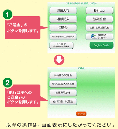 他金融機関あてに送金する際のatmの操作手順を教え よくあるご質問 株式会社ゆうちょ銀行